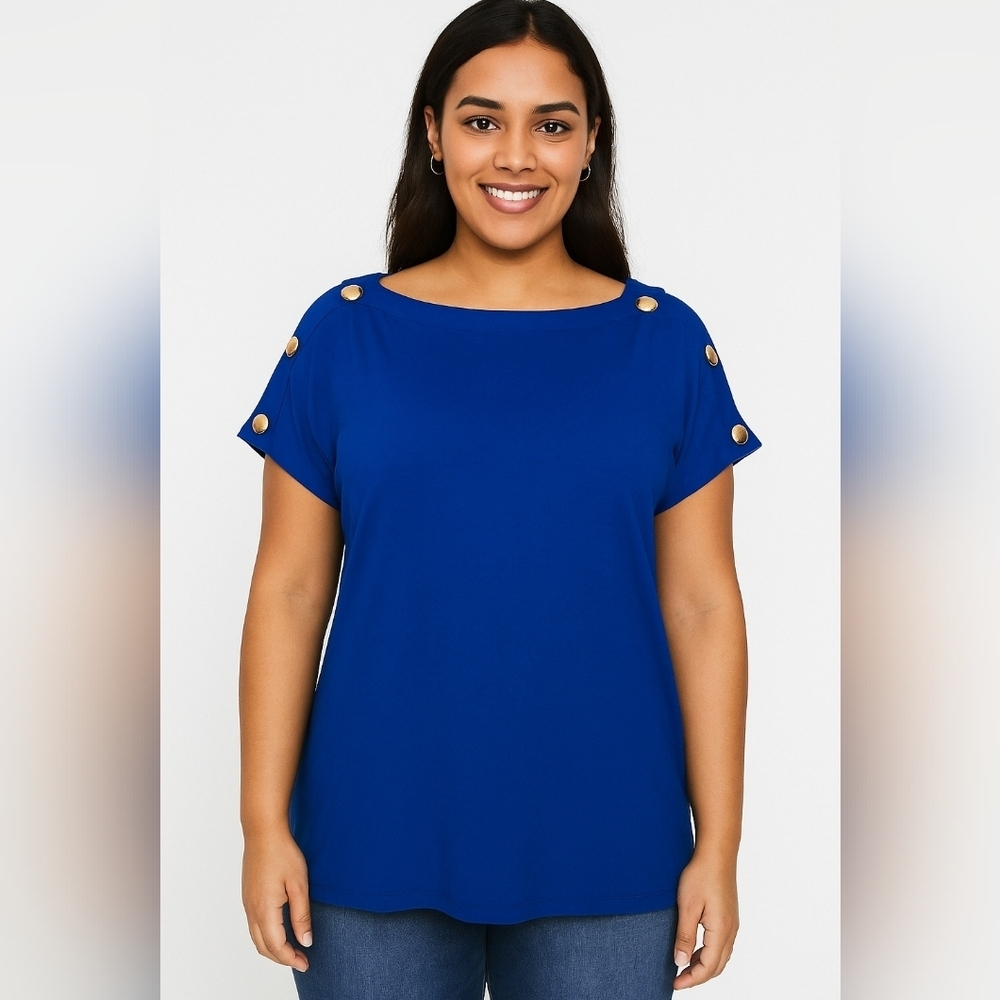NWT/ Cable & Gauge/ Blue Peek-a-boo Shoulder Top with Button Accents/ Size US S